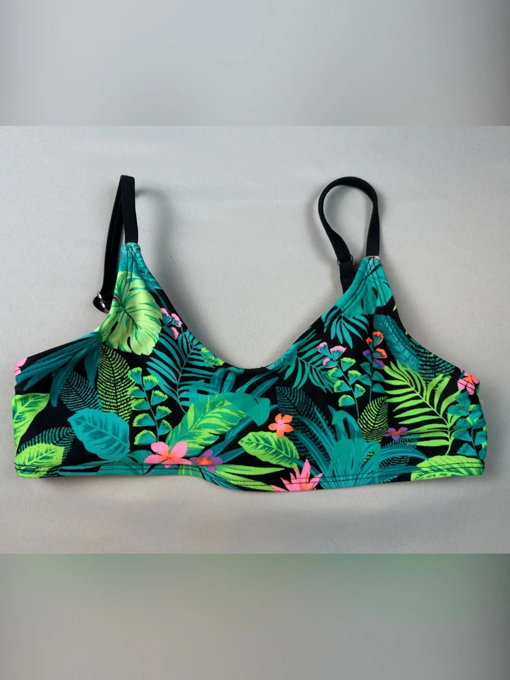 art class Tropical Leaf Bikini Top Only Black Green Pink